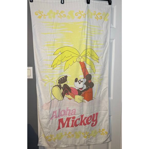 Vintage Aloha Mickey Mouse White Beach Towel has fade 60X30 - Picture 1 of 6